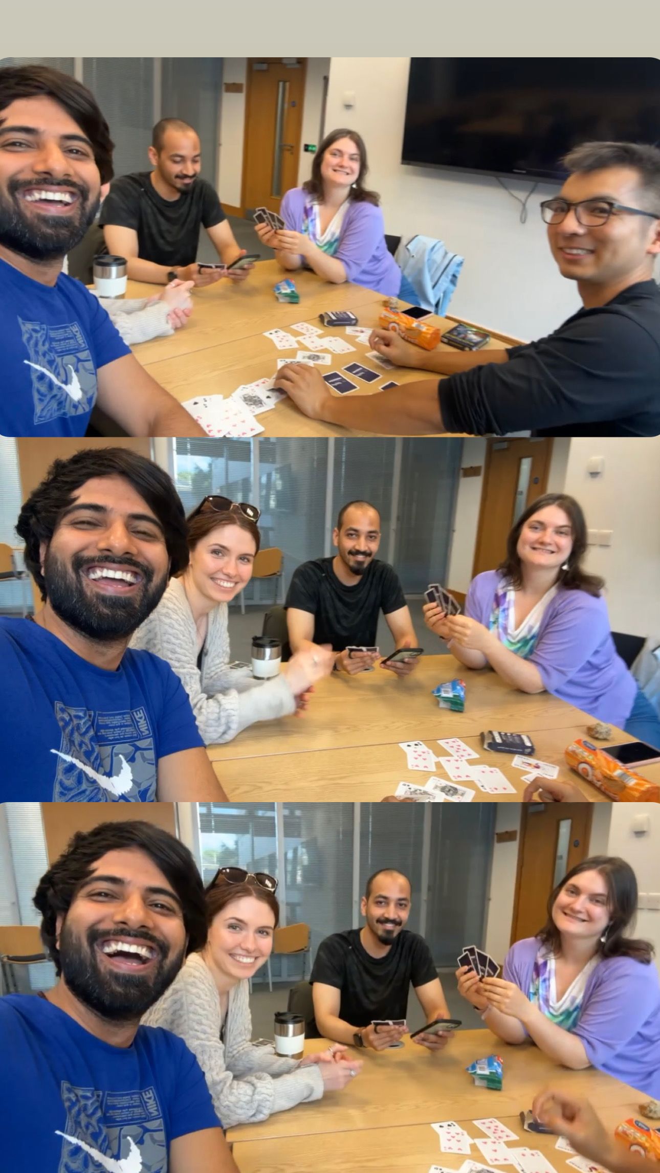 Five friends playing board games