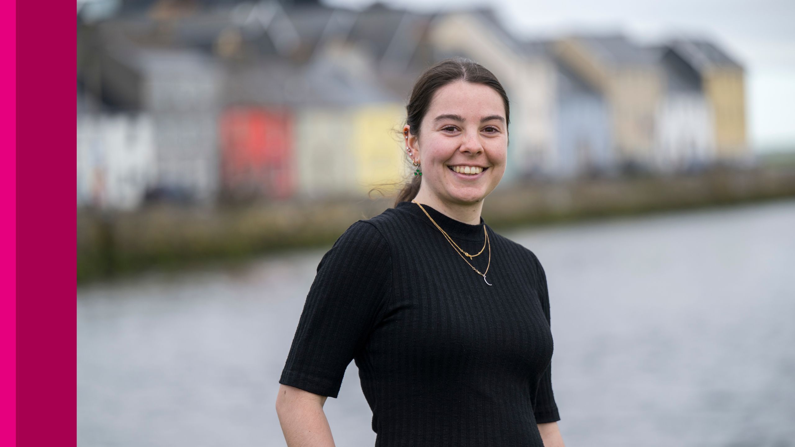 University of Galway Study Abroad Student Juliette Lewis posing for a photograph in front of Galway's Long Walk