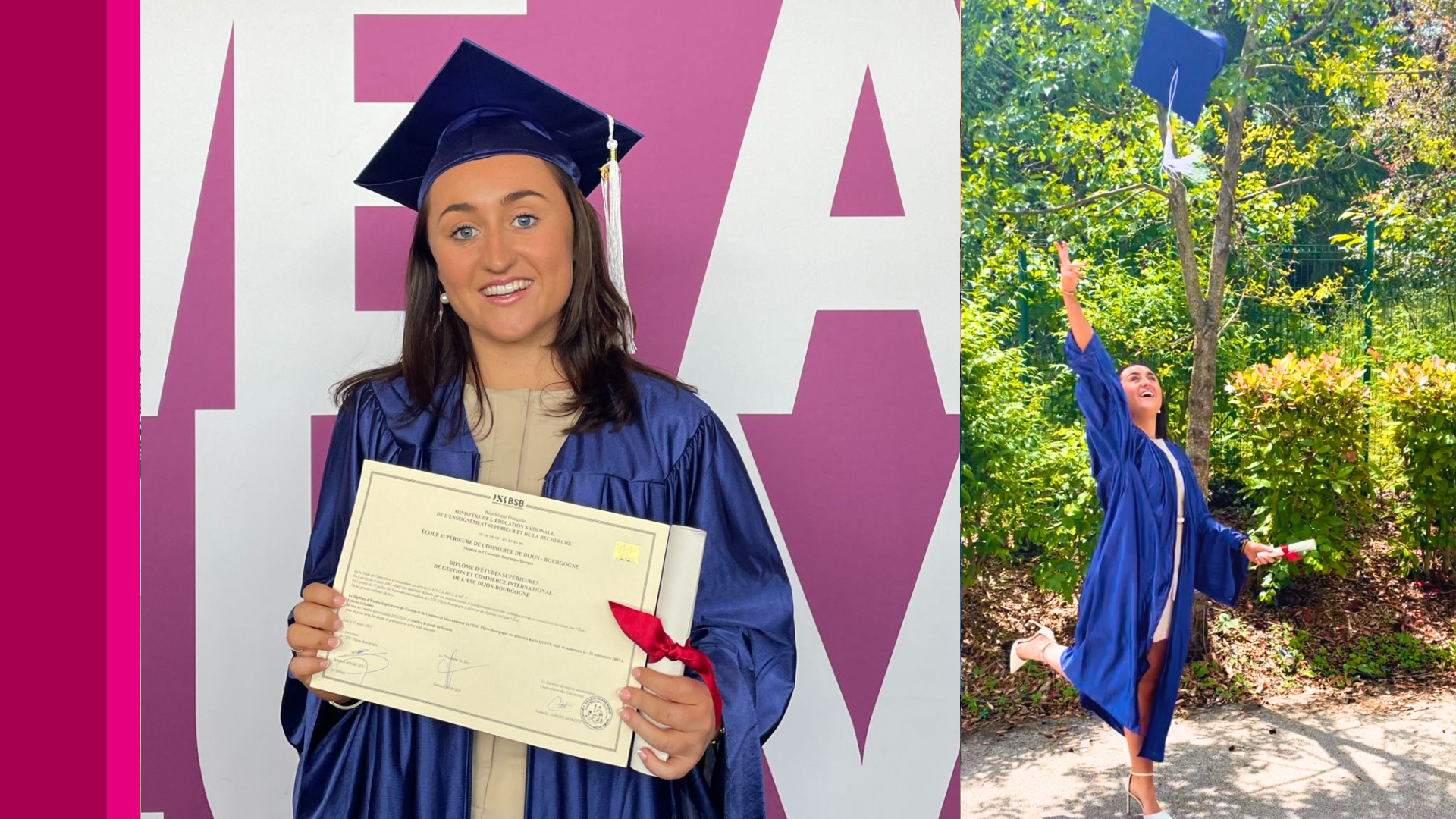 First Dual Degree Graduation Milestone for University of Galway Student in Burgundy