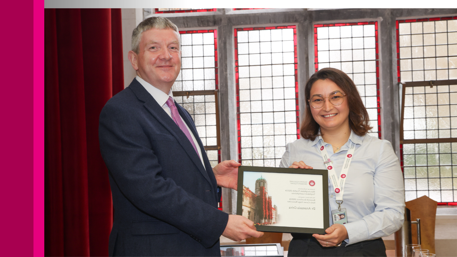 Dr Anastasia Griva was Awarded the President's Early Career Researcher Award from the interim President of University of Galway, Professor Peter McHugh.