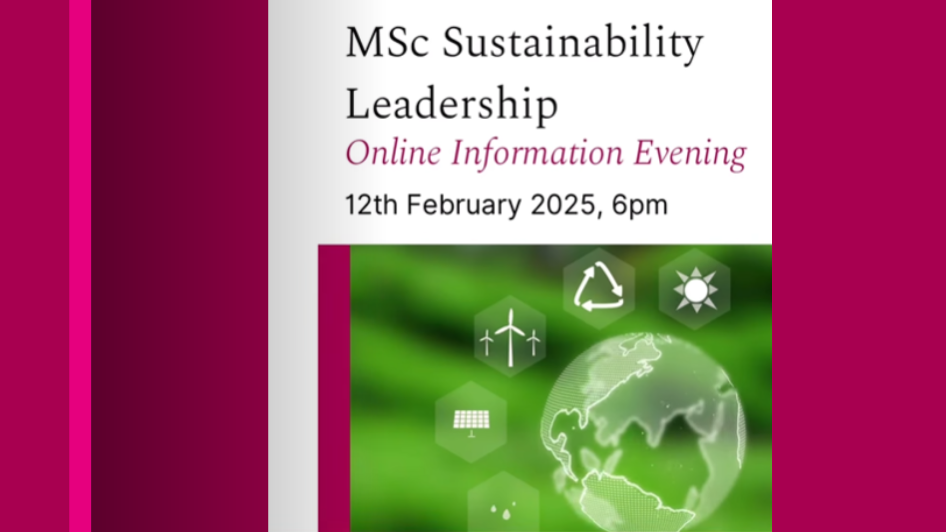 MSc Sustainability Leadership Online Information Evening