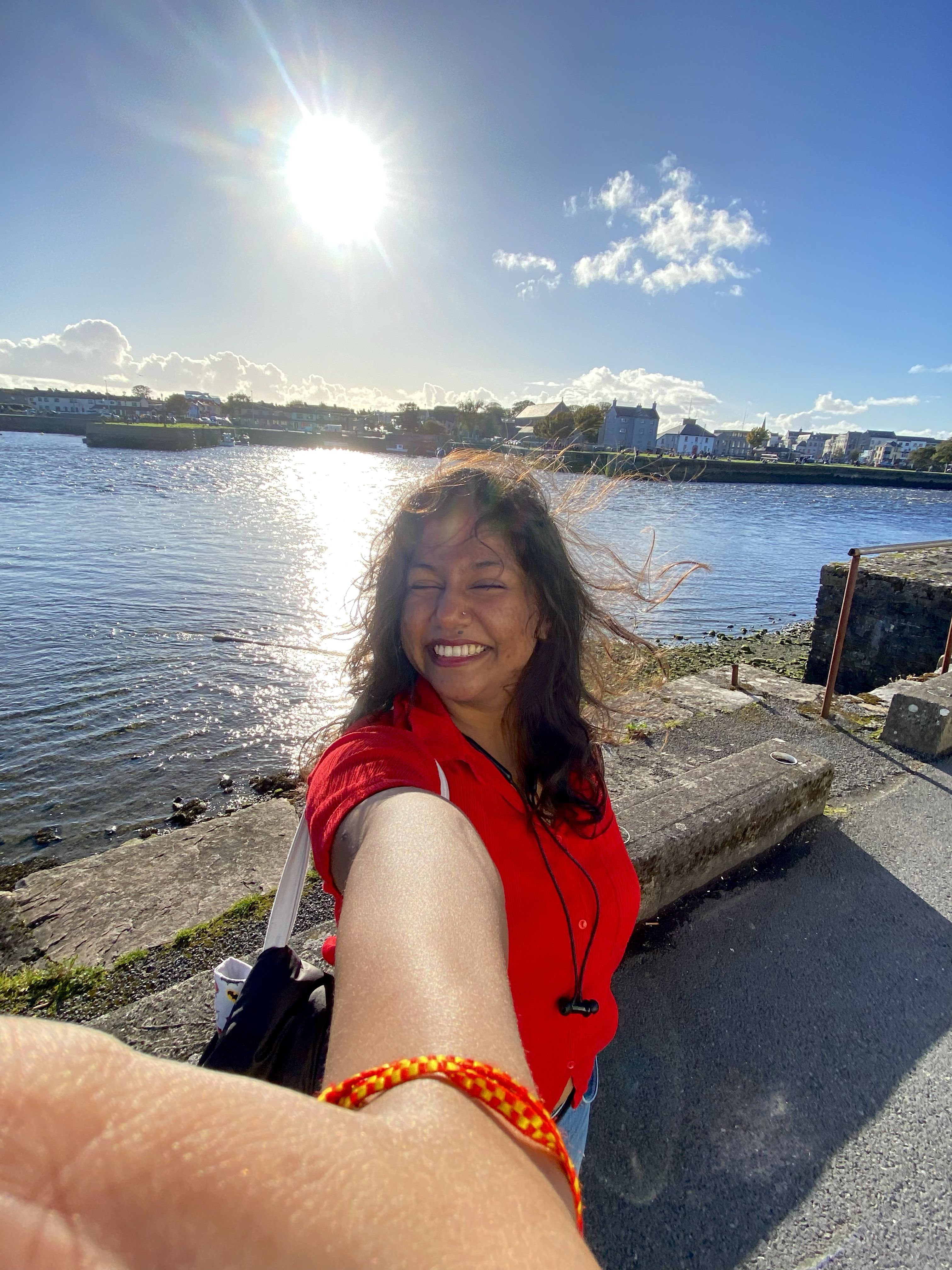 A student taking a selfie at Galway's Long Walk